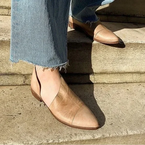 Free People Royale Distressed Leather Pointed Cut Out Flats - Picture 2 of 14